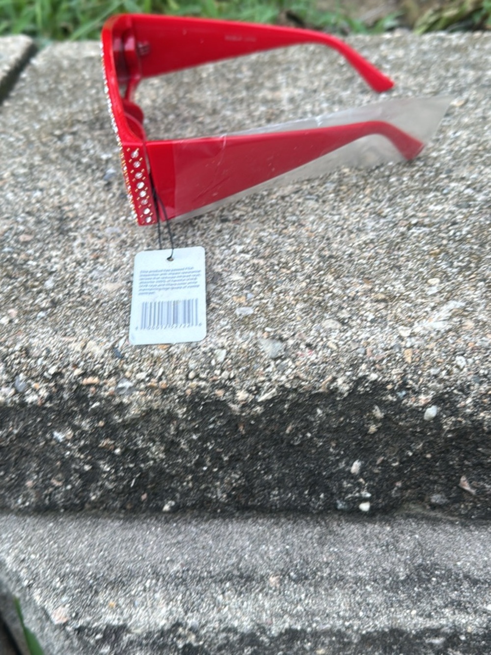 Red Rhinestone Shield Sunglasses - Statement Women's Accessory - Picture 2 of 3